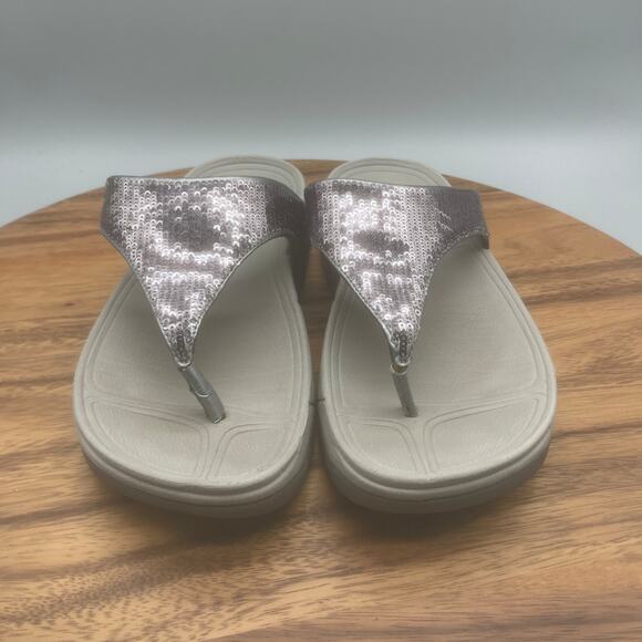 FitFlop Electra Classic Sandals Womens Size 6 Gray with Sequins Thong Beach - Picture 2 of 8